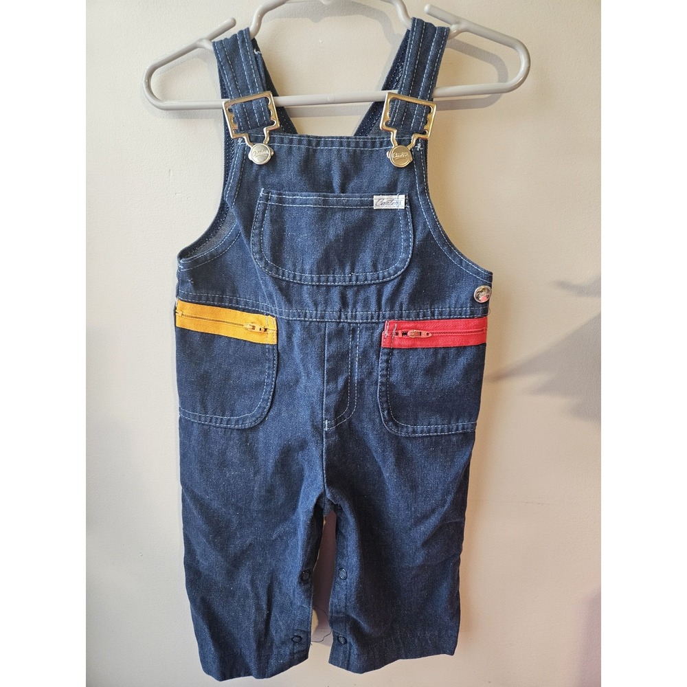 Vintage Carter's Denim Baby Overalls 12 Months‎ Made in USA Gold Hardware Red...
